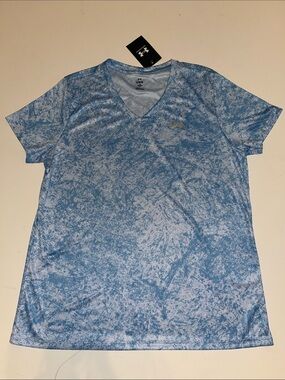 Under Armour Women's L UA Tech Printed V-Neck Short Sleeve T-Shirt 1383680 Blue